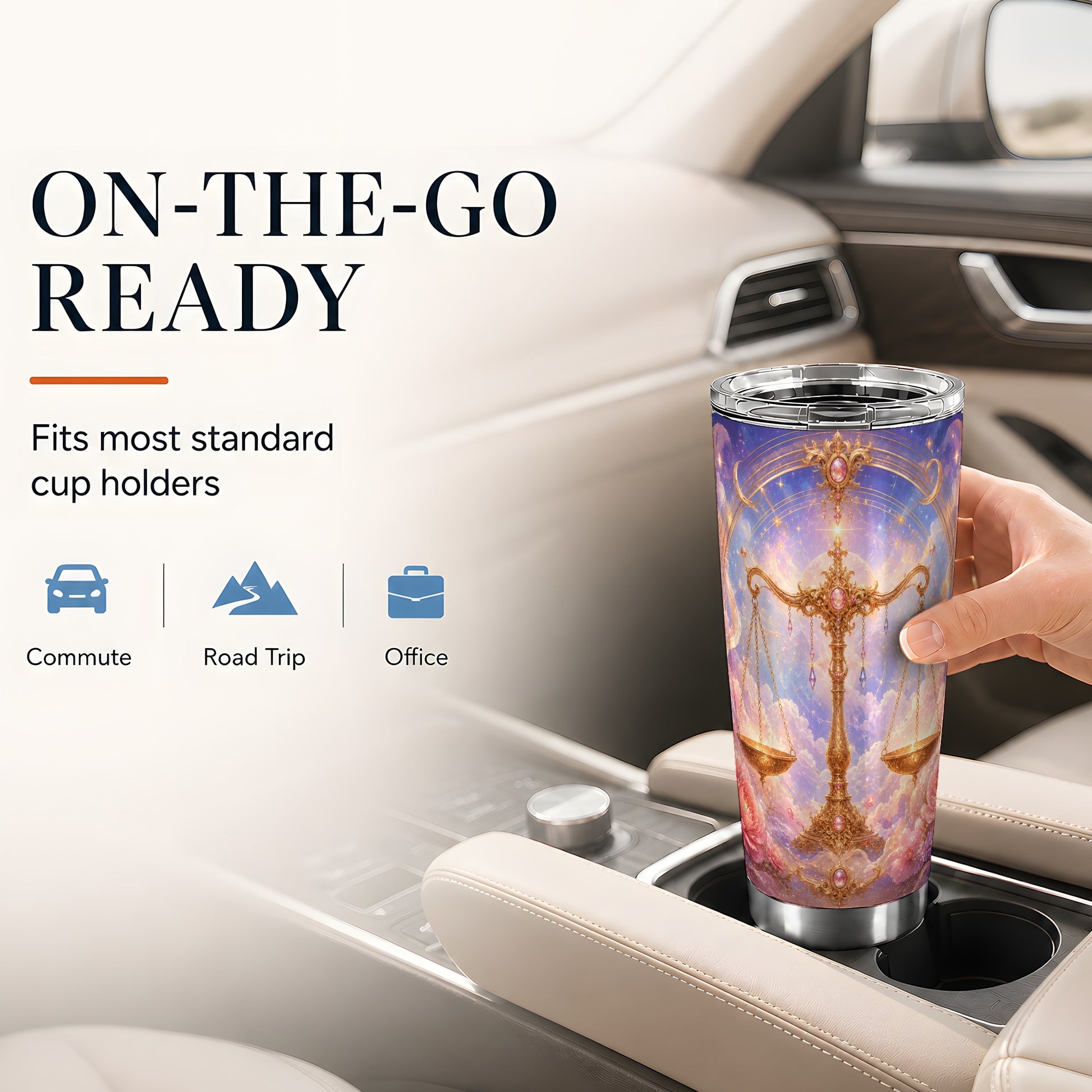 #pl[20oz|Steel] Libra Zodiac 20oz Skinny Tumbler, Celestial Floral Balance Scales