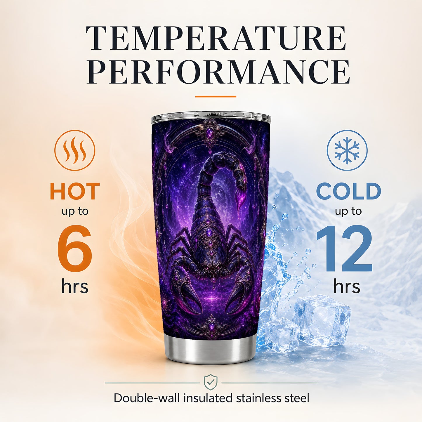 #pl[20oz|Steel] Scorpio Zodiac 20oz Skinny Tumbler, Purple Celestial Scorpion Art