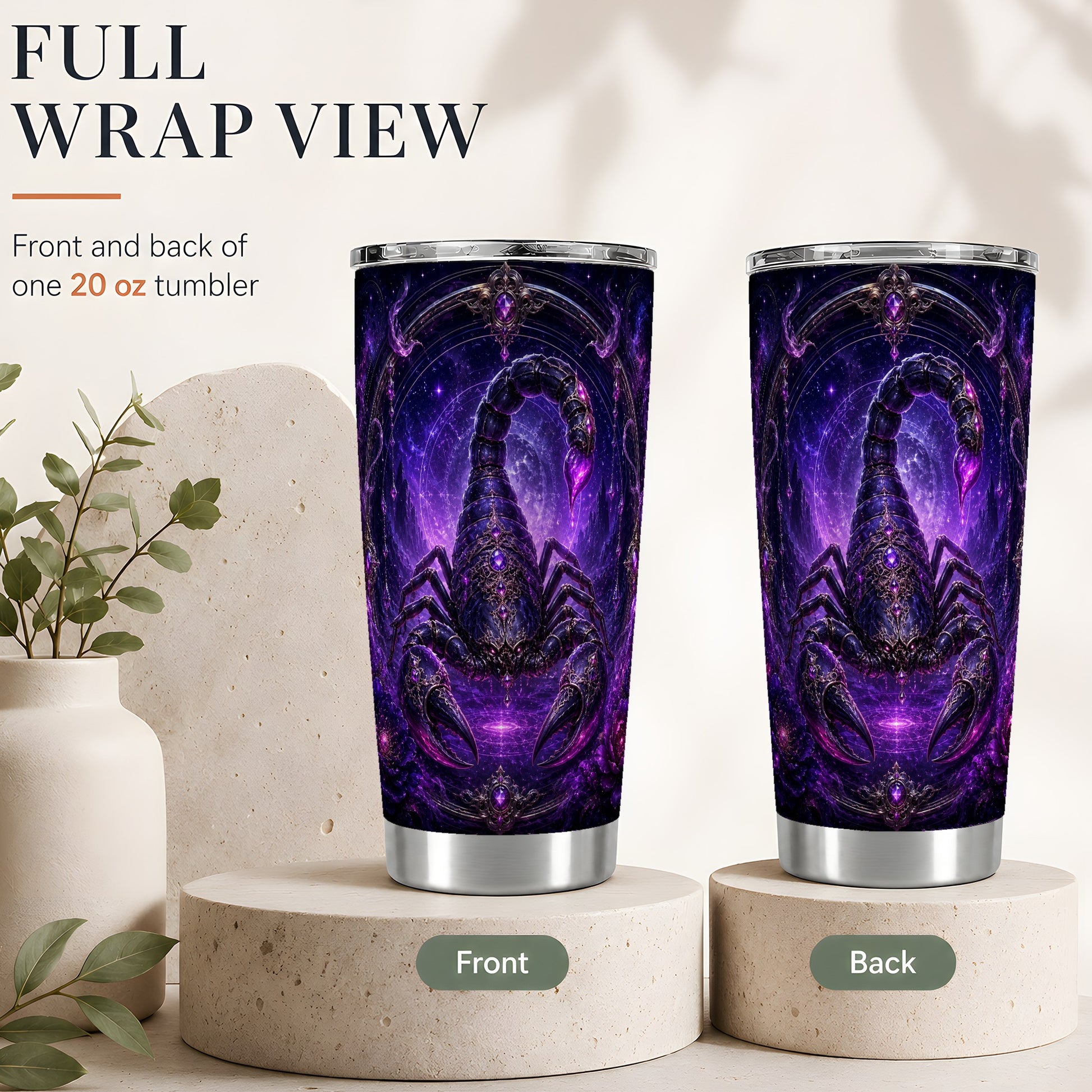 #pl[20oz|Steel] Scorpio Zodiac 20oz Skinny Tumbler, Purple Celestial Scorpion Art