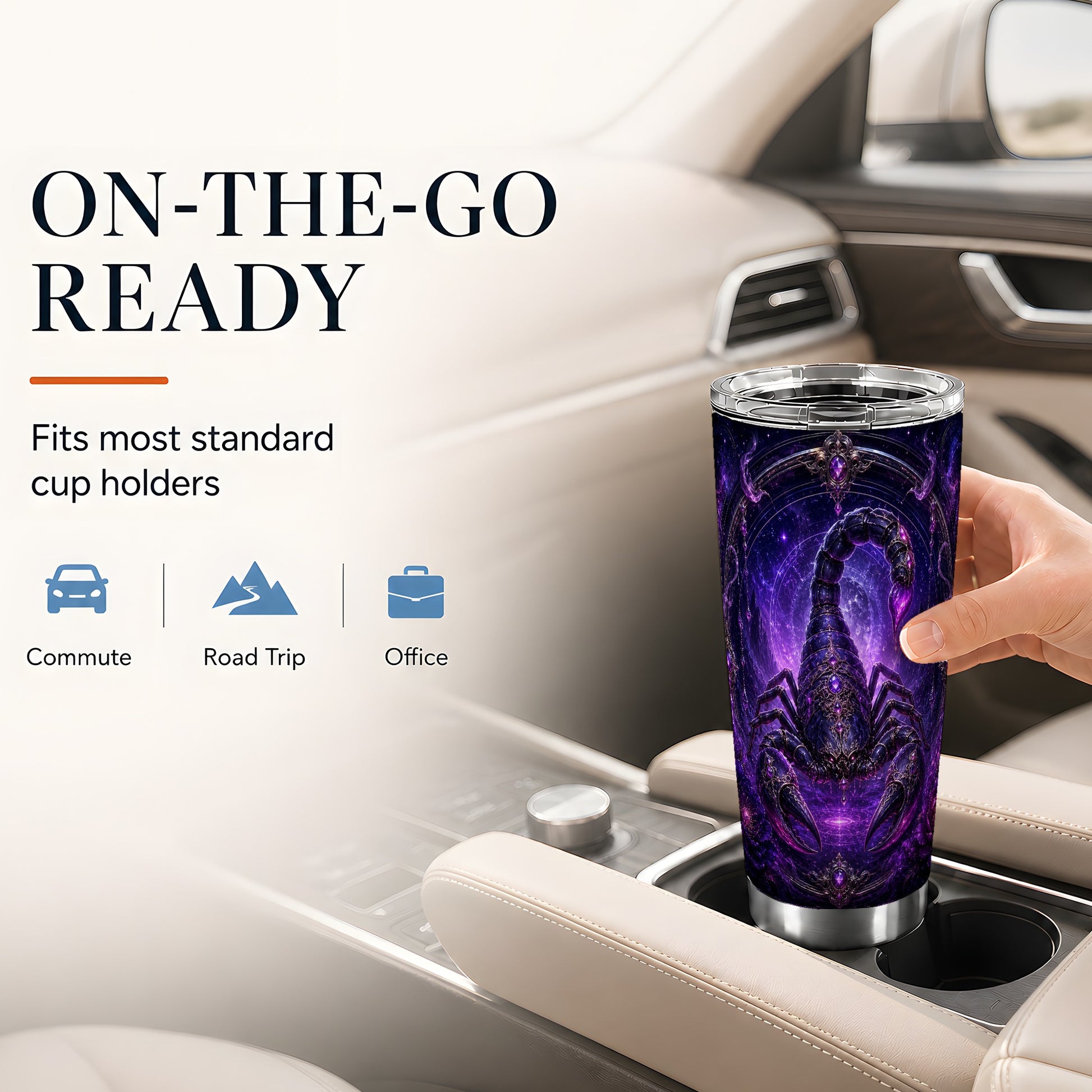 #pl[20oz|Steel] Scorpio Zodiac 20oz Skinny Tumbler, Purple Celestial Scorpion Art