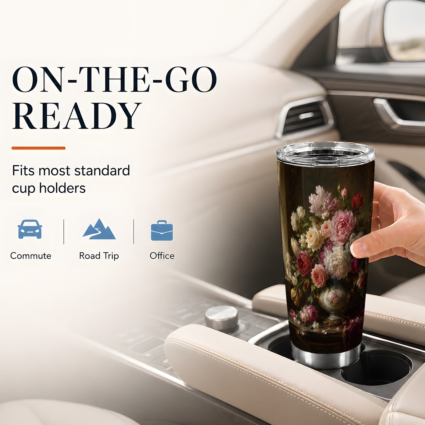 #pl[20oz|Steel] Vintage Floral 20oz Skinny Tumbler, Romantic Rose Peony Still Life