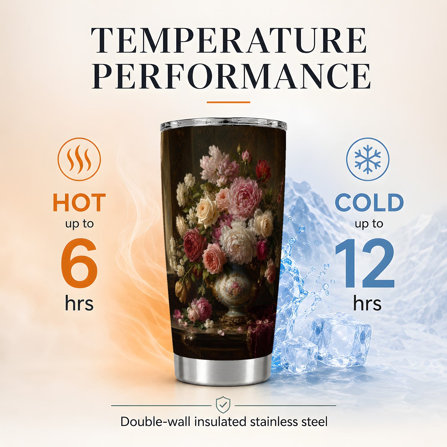 #pl[20oz|Steel] Vintage Floral 20oz Skinny Tumbler, Romantic Rose Peony Still Life