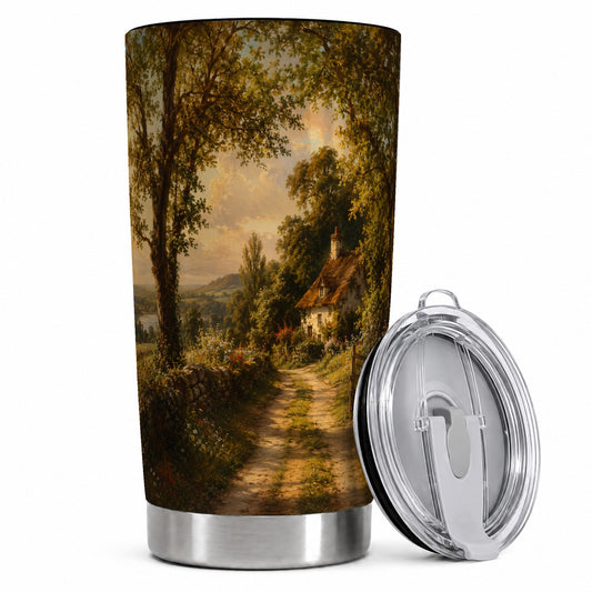 Cottage Countryside 20oz Skinny Tumbler, Golden Garden Path Scene