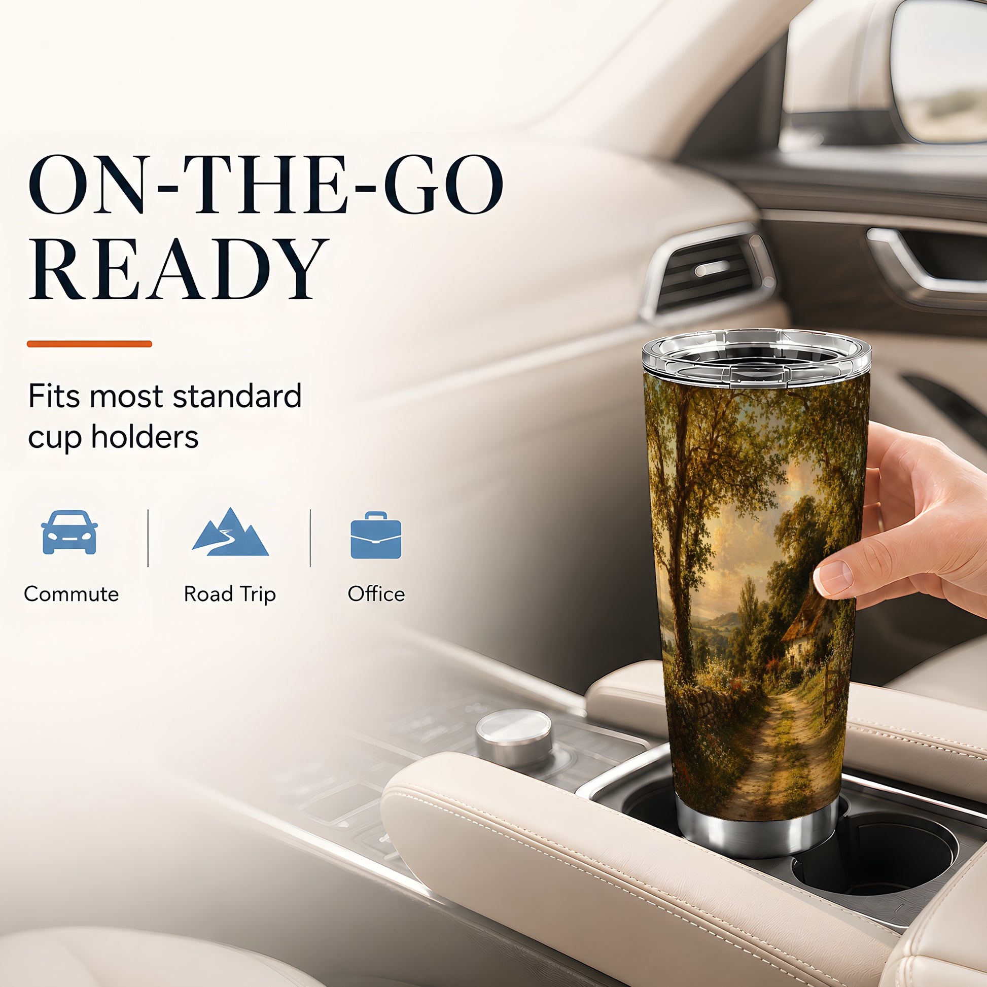 #pl[20oz|Steel] Cottage Countryside 20oz Skinny Tumbler, Golden Garden Path Scene
