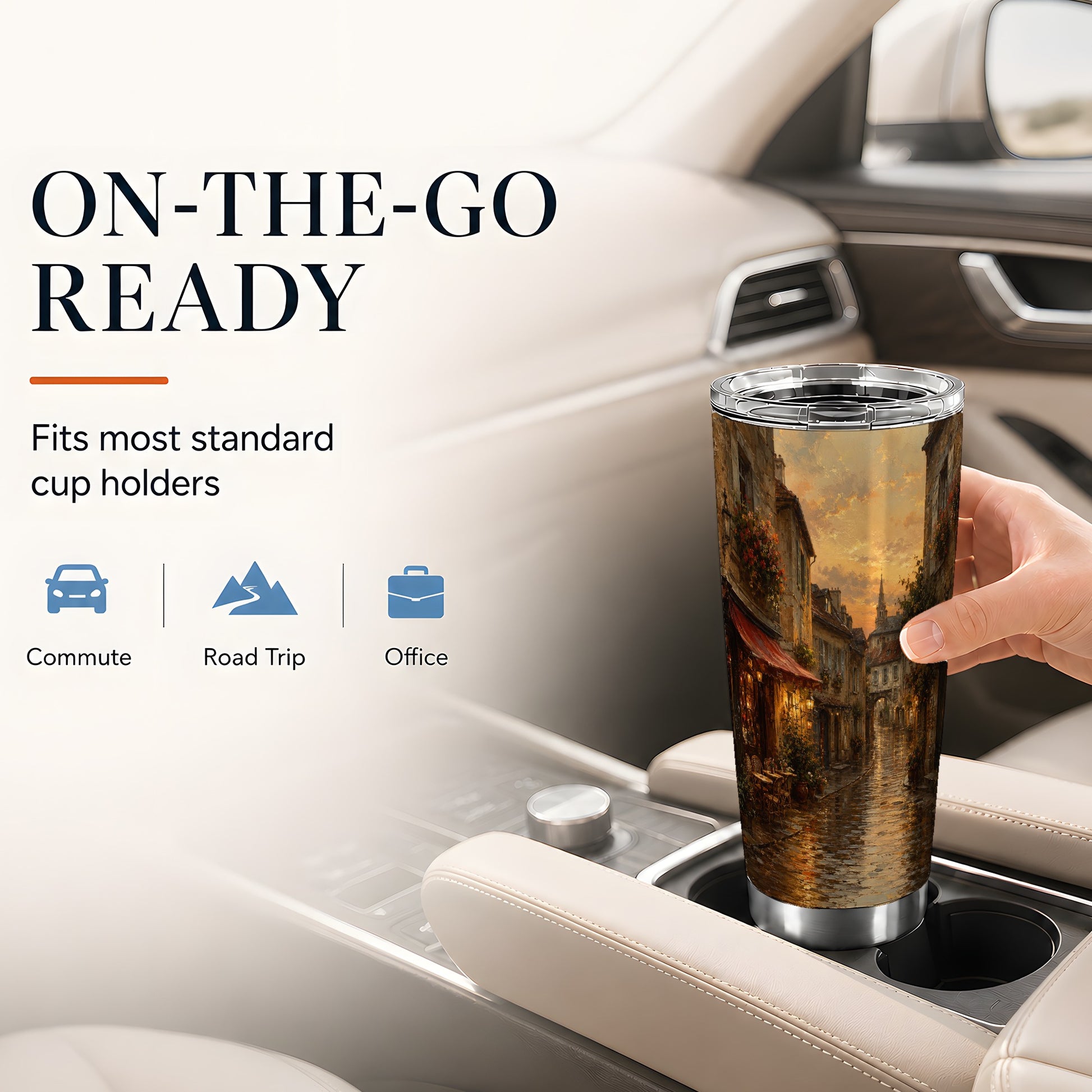 #pl[20oz|Steel] Rainy Old Town 20oz Skinny Tumbler, Cozy European Cafe Street