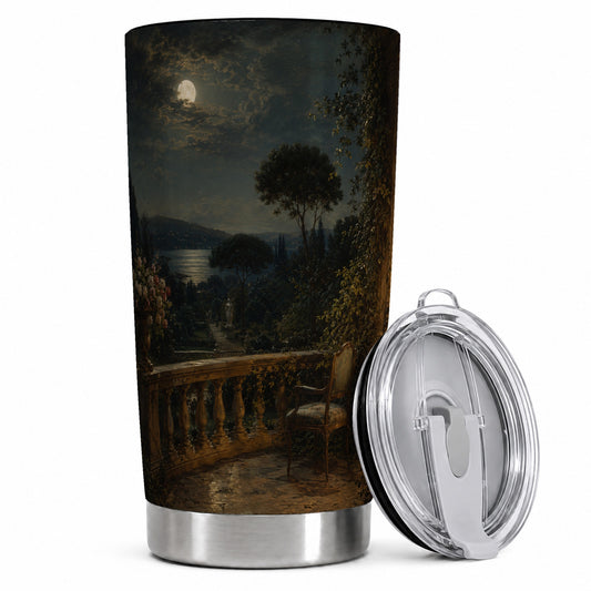 Moonlit Terrace 20oz Skinny Tumbler, Romantic Garden Night Scene