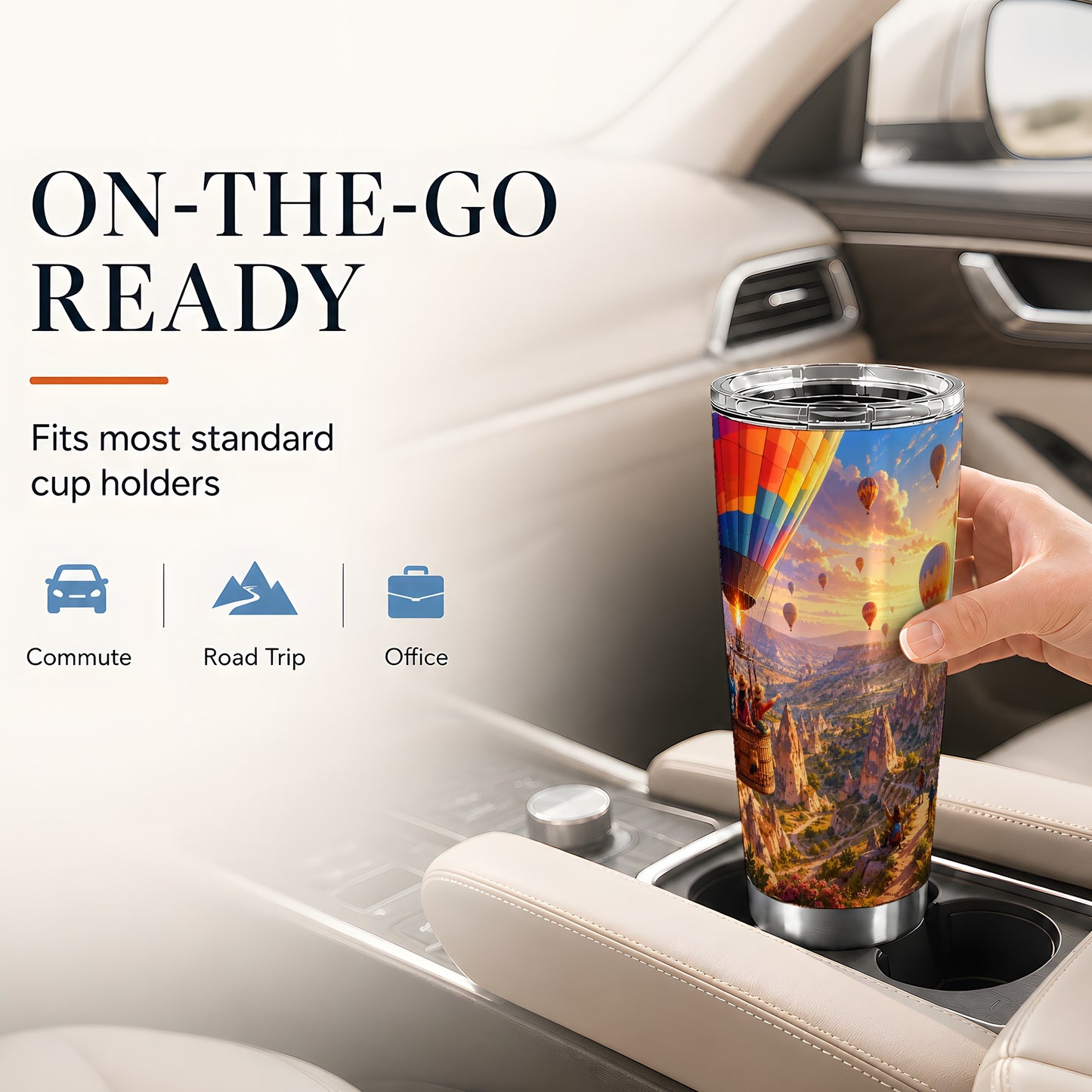 #pl[20oz|Steel] Hot Air Balloon 20oz Skinny Tumbler, Colorful Canyon Sunrise Scene