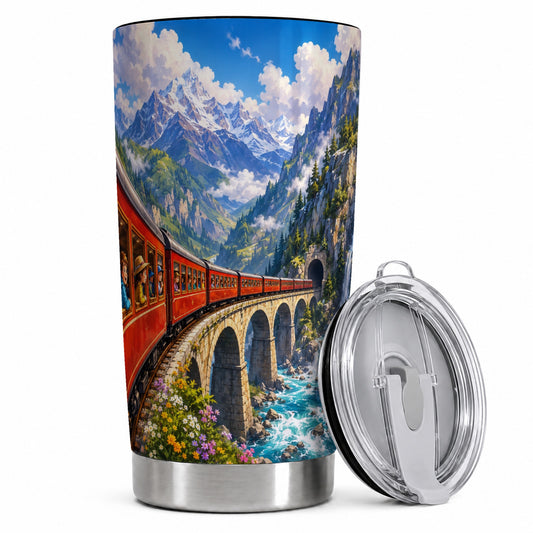 Mountain Train 20oz Skinny Tumbler, Red Alpine Railway Bridge