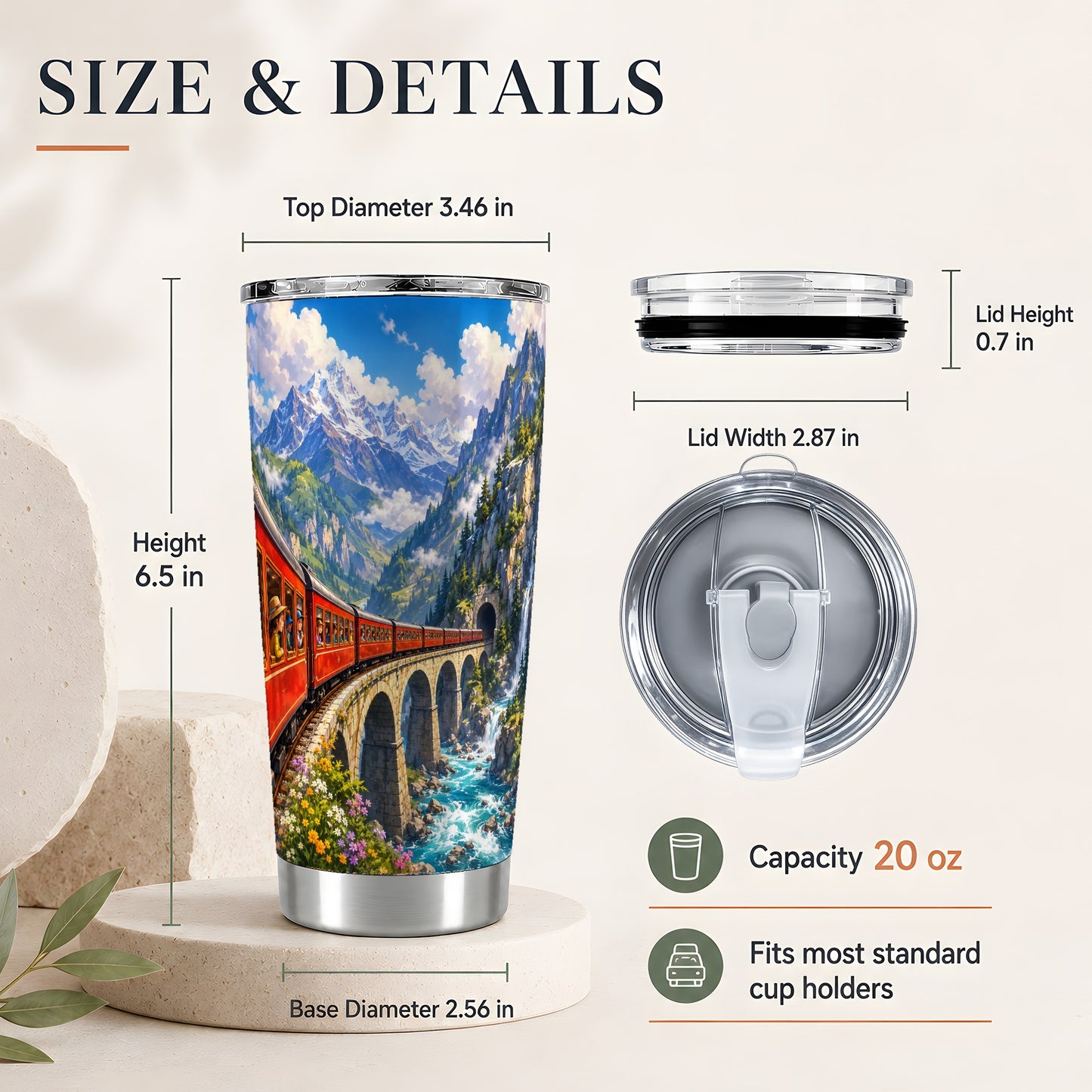 #pl[20oz|Steel] Mountain Train 20oz Skinny Tumbler, Red Alpine Railway Bridge