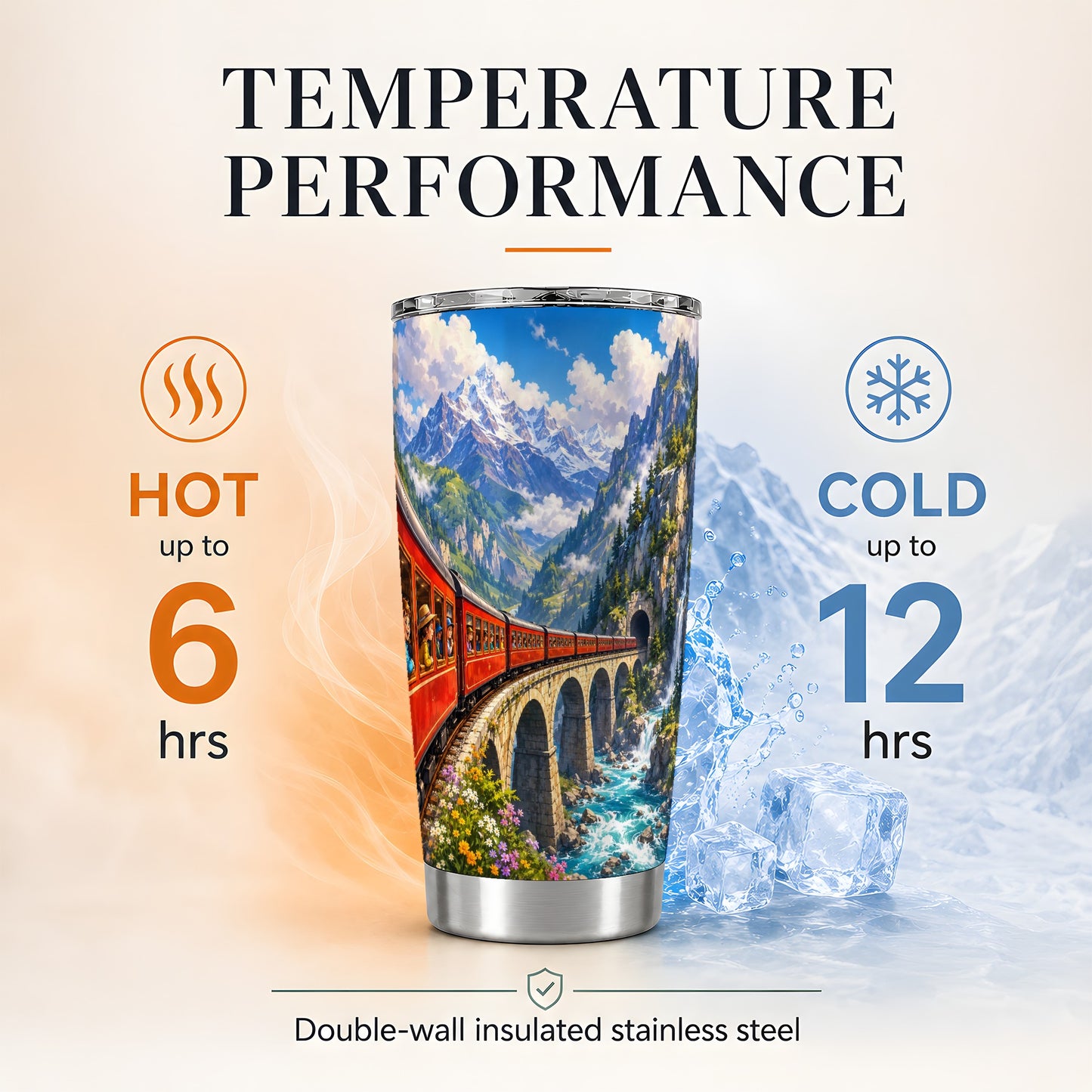 #pl[20oz|Steel] Mountain Train 20oz Skinny Tumbler, Red Alpine Railway Bridge