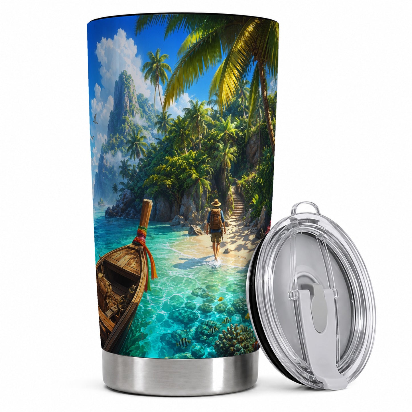 Tropical Island 20oz Skinny Tumbler, Turquoise Lagoon Adventure