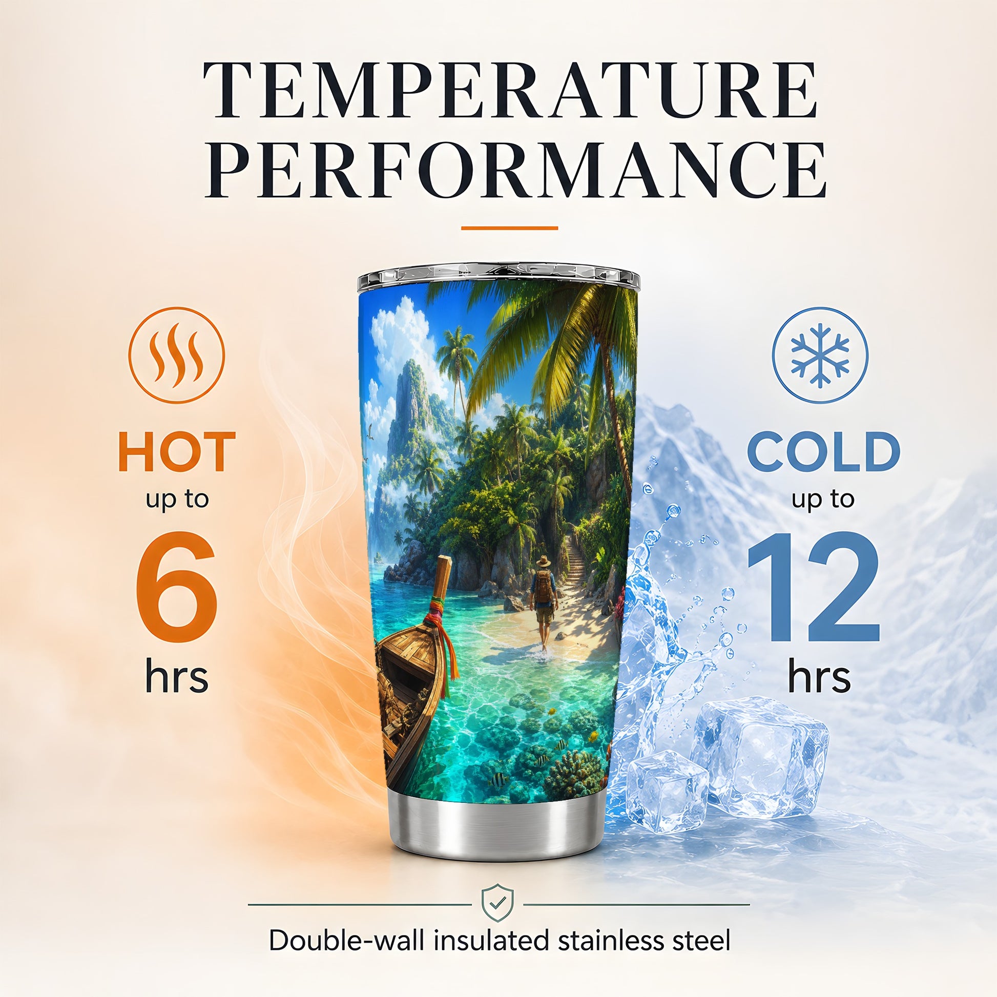 #pl[20oz|Steel] Tropical Island 20oz Skinny Tumbler, Turquoise Lagoon Adventure