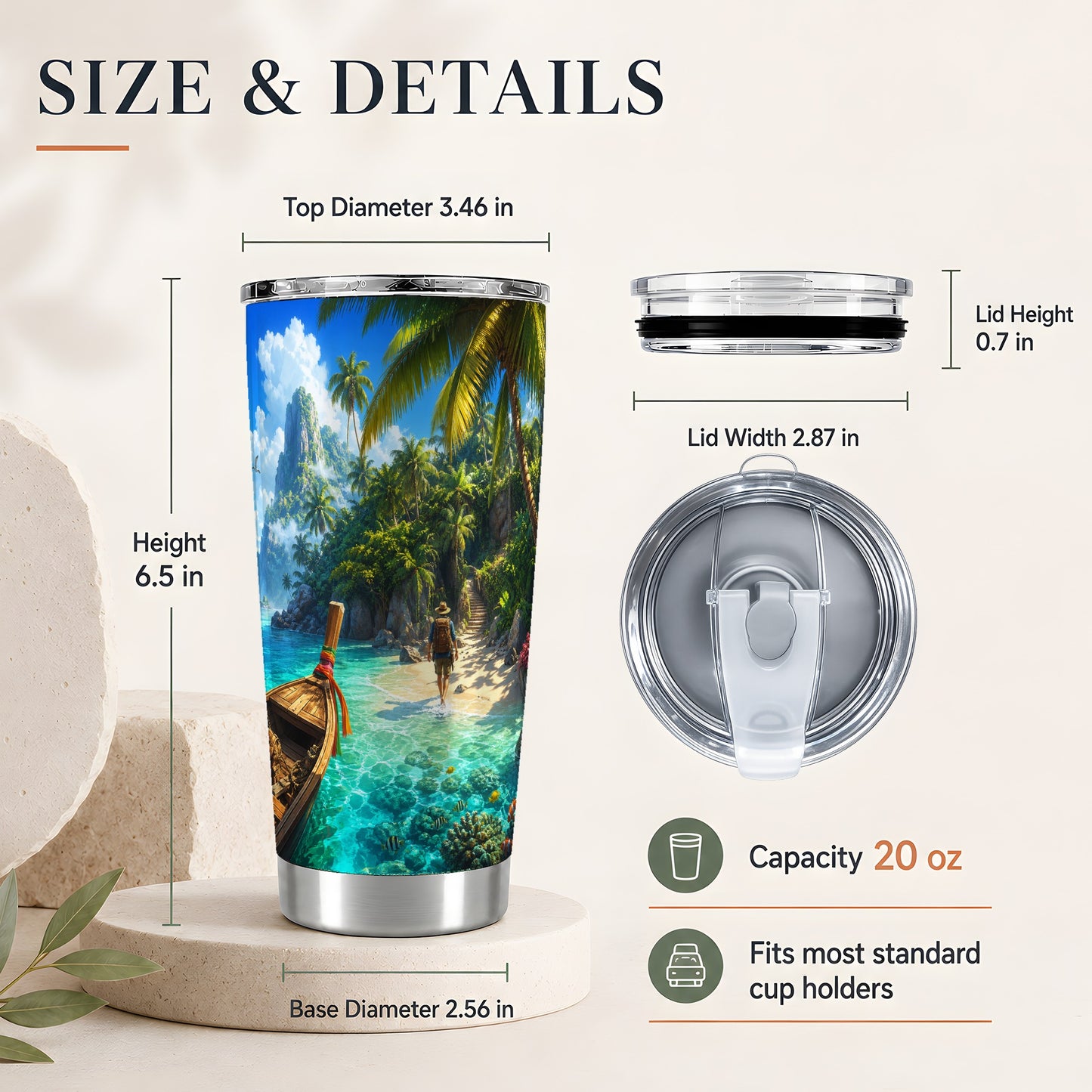 #pl[20oz|Steel] Tropical Island 20oz Skinny Tumbler, Turquoise Lagoon Adventure