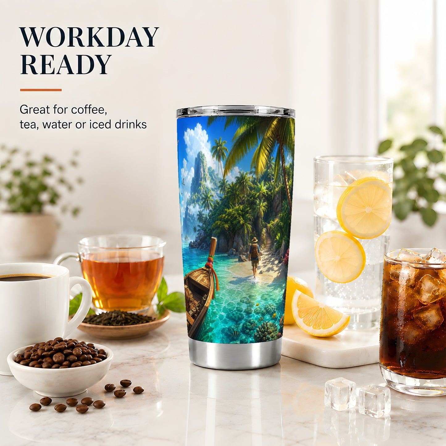 #pl[20oz|Steel] Tropical Island 20oz Skinny Tumbler, Turquoise Lagoon Adventure