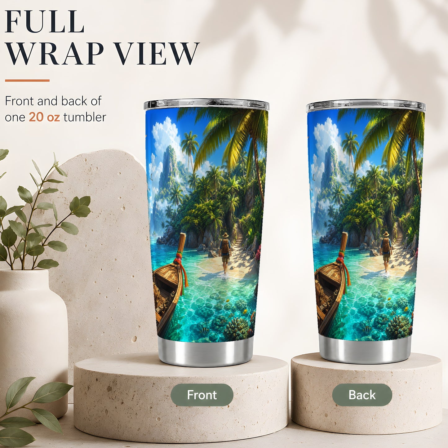 #pl[20oz|Steel] Tropical Island 20oz Skinny Tumbler, Turquoise Lagoon Adventure