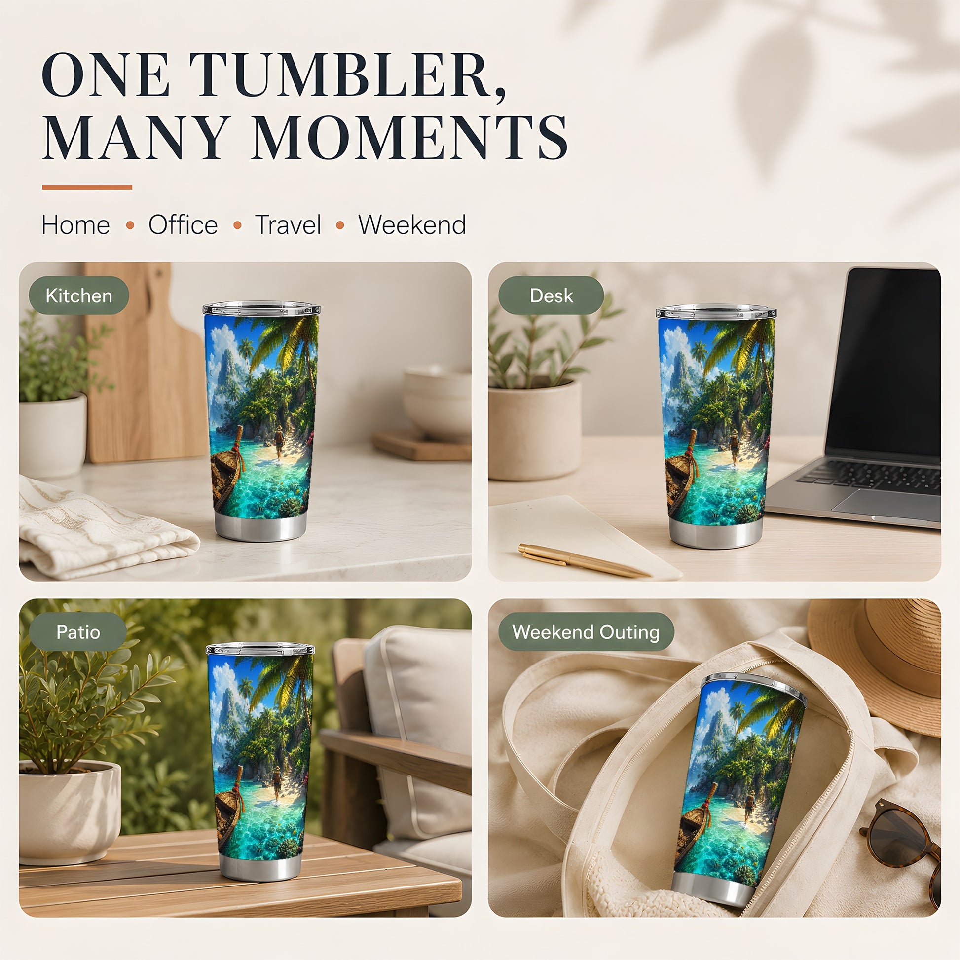#pl[20oz|Steel] Tropical Island 20oz Skinny Tumbler, Turquoise Lagoon Adventure