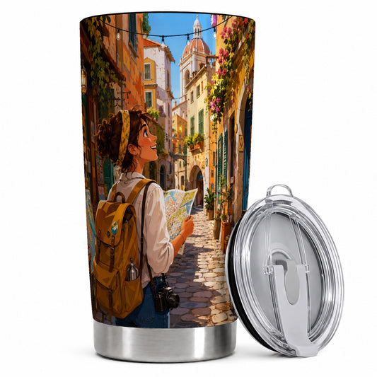 City Traveler 20oz Skinny Tumbler, Colorful Old Town Map Adventure