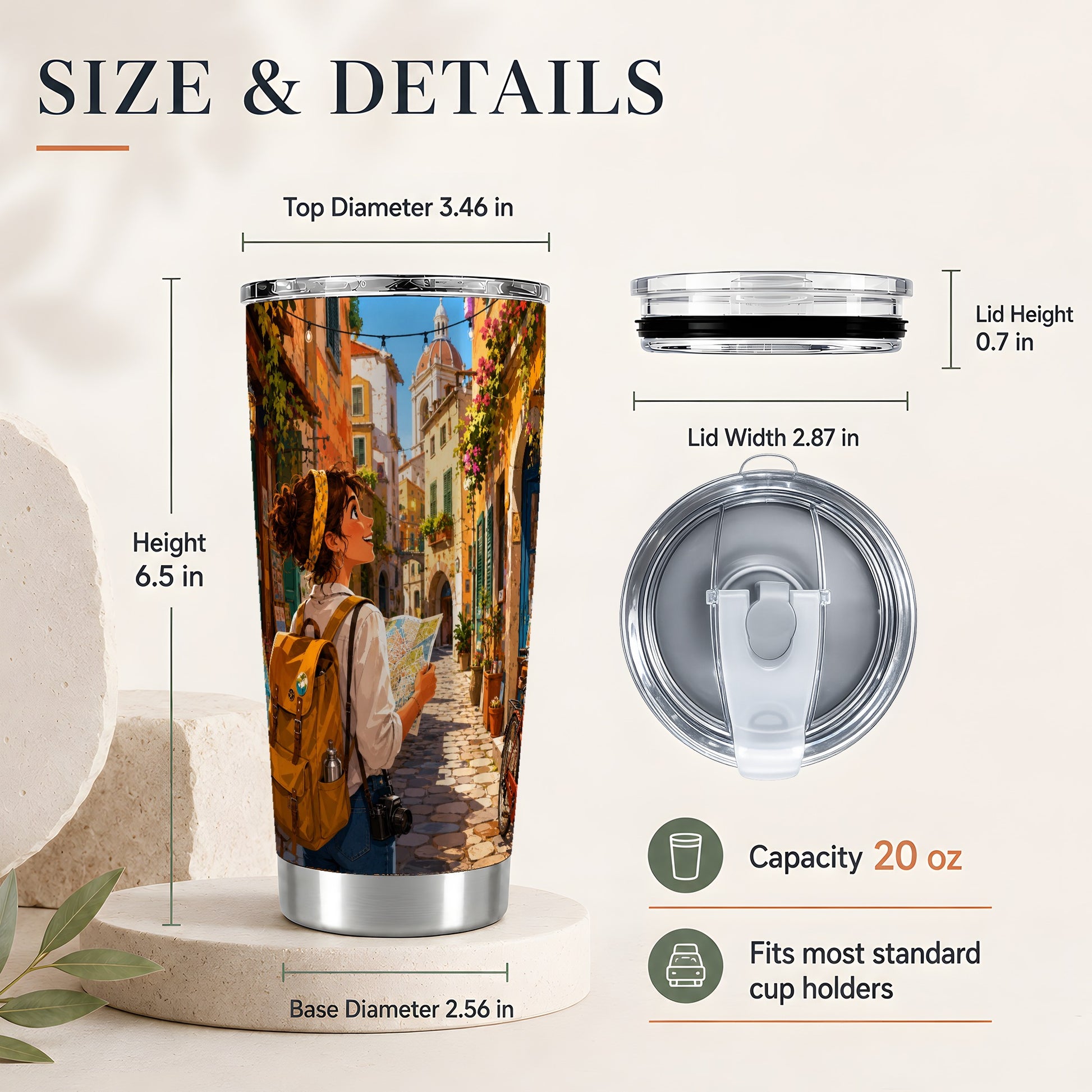 #pl[20oz|Steel] City Traveler 20oz Skinny Tumbler, Colorful Old Town Map Adventure