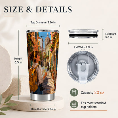 #pl[20oz|Steel] City Traveler 20oz Skinny Tumbler, Colorful Old Town Map Adventure