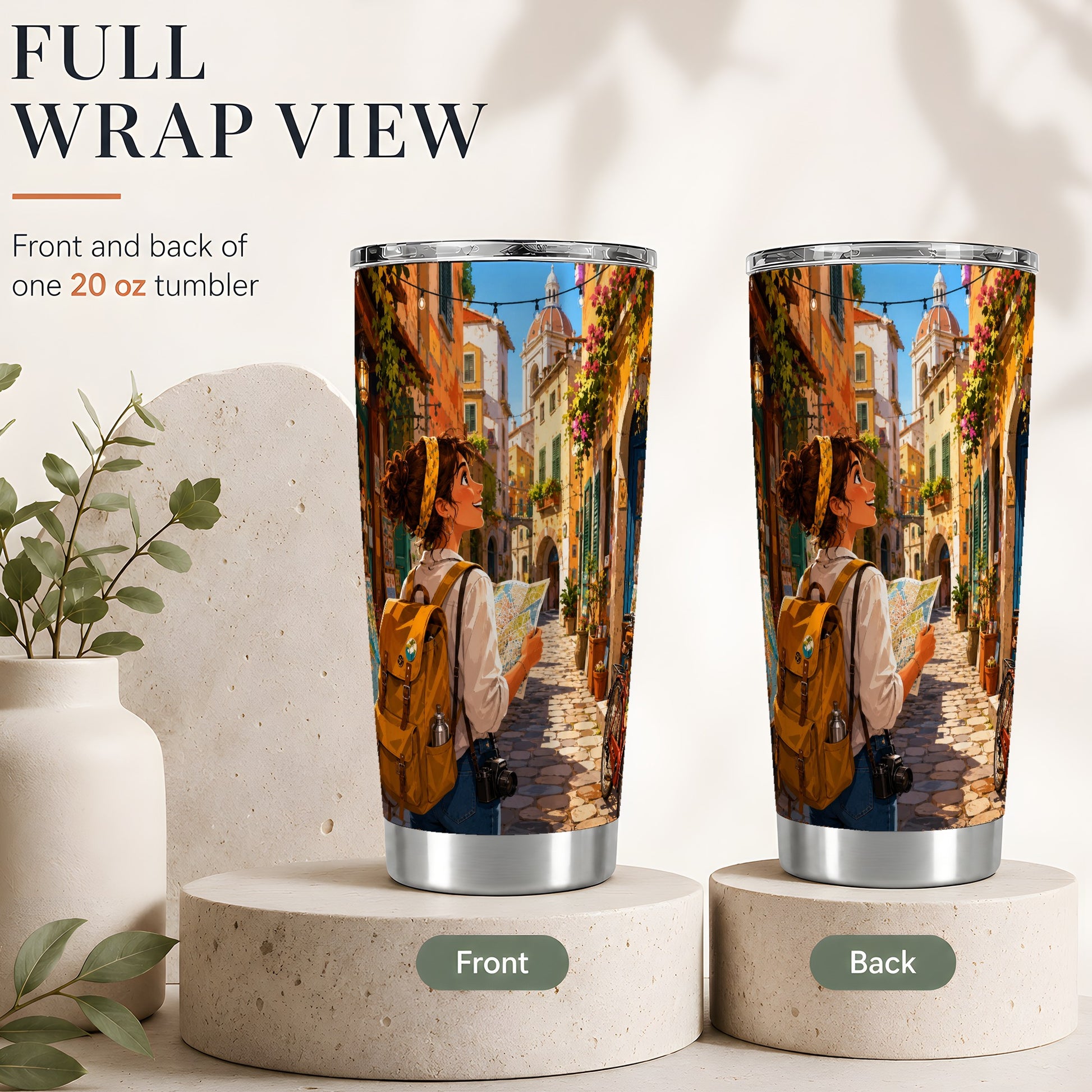 #pl[20oz|Steel] City Traveler 20oz Skinny Tumbler, Colorful Old Town Map Adventure