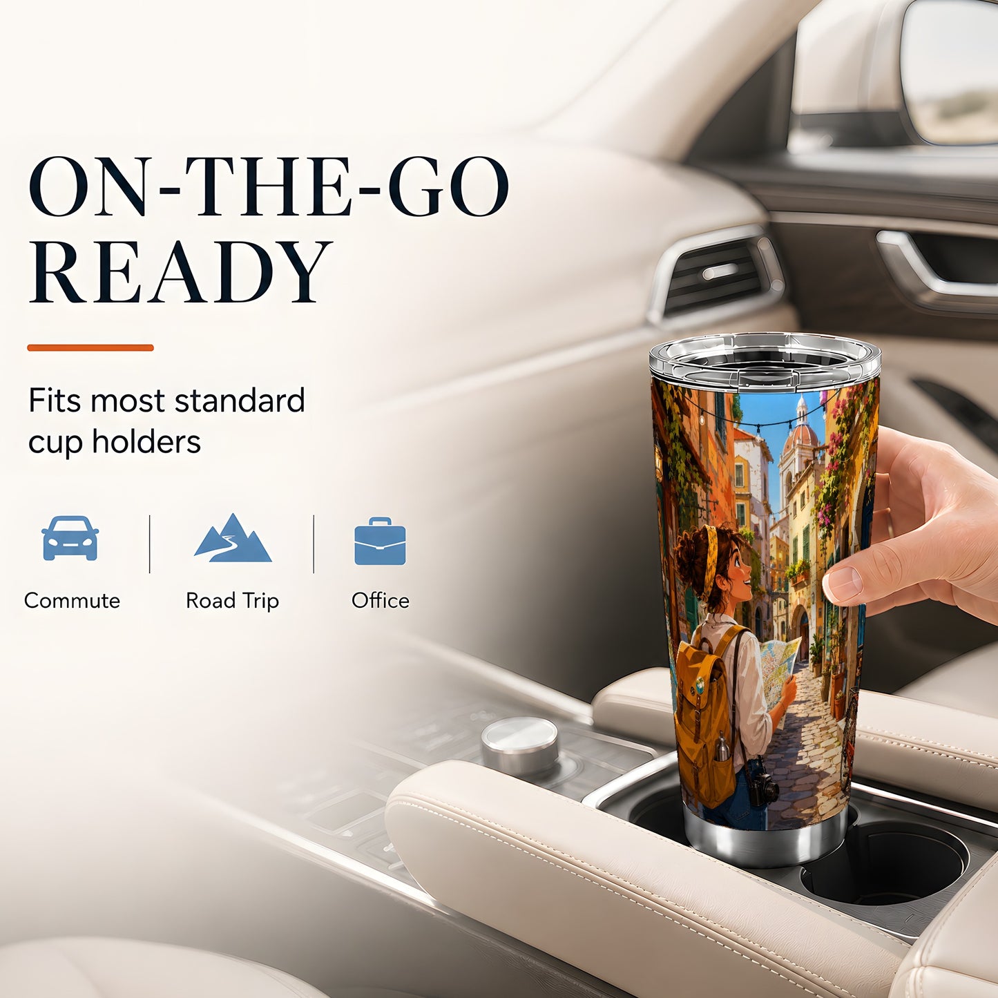 #pl[20oz|Steel] City Traveler 20oz Skinny Tumbler, Colorful Old Town Map Adventure