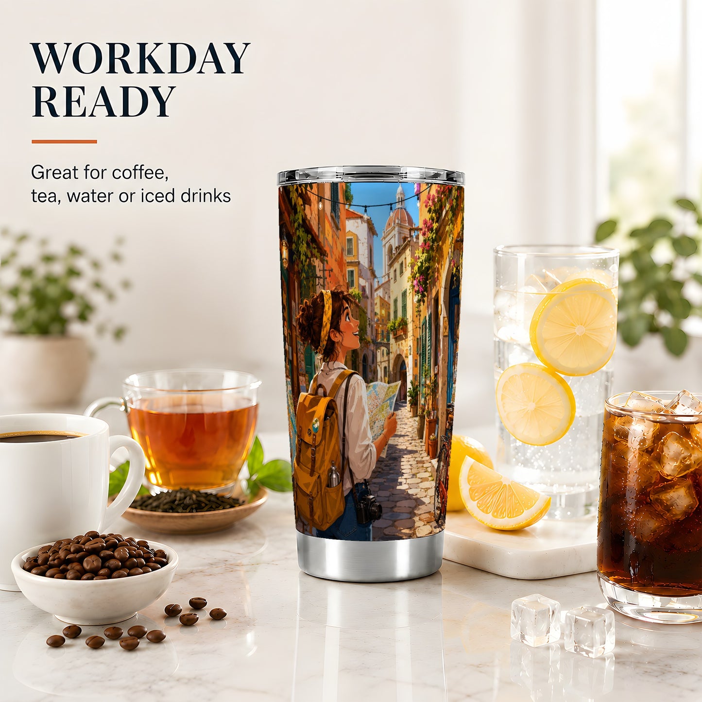 #pl[20oz|Steel] City Traveler 20oz Skinny Tumbler, Colorful Old Town Map Adventure