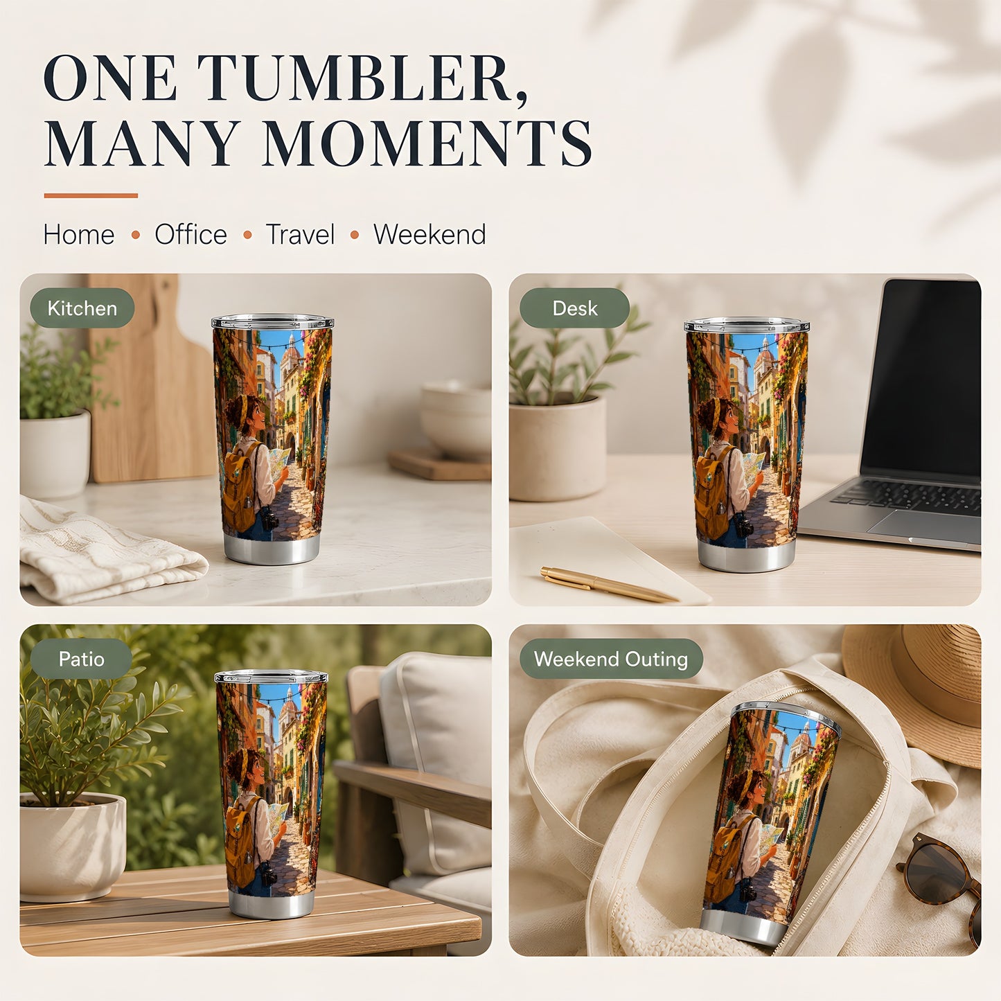 #pl[20oz|Steel] City Traveler 20oz Skinny Tumbler, Colorful Old Town Map Adventure