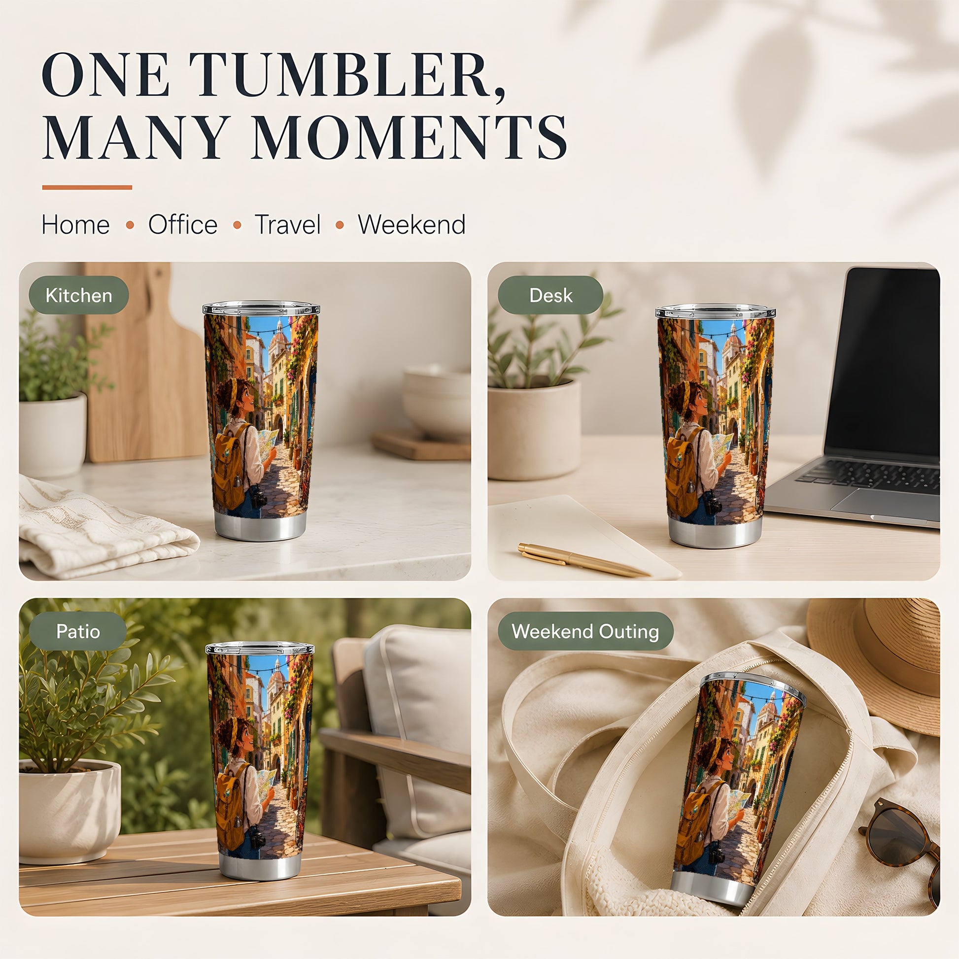#pl[20oz|Steel] City Traveler 20oz Skinny Tumbler, Colorful Old Town Map Adventure