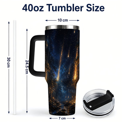 #pl[40oz|Black] Meteor Shower Forest 40oz Tumbler with Handle, Celestial Art