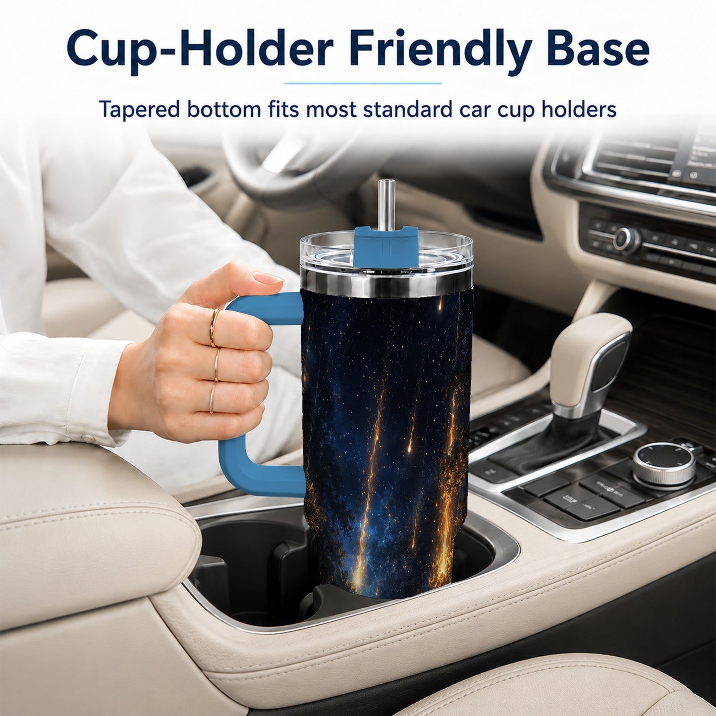 #pl[40oz|Blue] Meteor Shower Forest 40oz Tumbler with Handle, Celestial Art