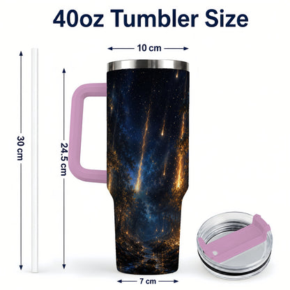 #pl[40oz|Pink] Meteor Shower Forest 40oz Tumbler with Handle, Celestial Art