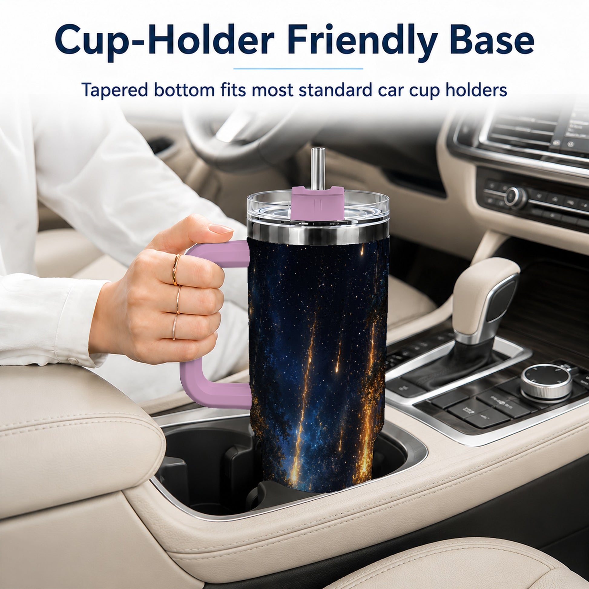 #pl[40oz|Pink] Meteor Shower Forest 40oz Tumbler with Handle, Celestial Art