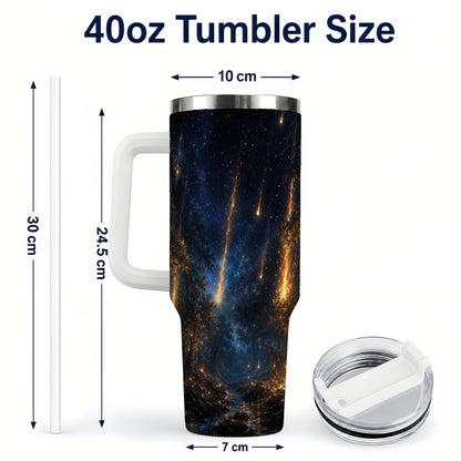 #pl[40oz|White] Meteor Shower Forest 40oz Tumbler with Handle, Celestial Art