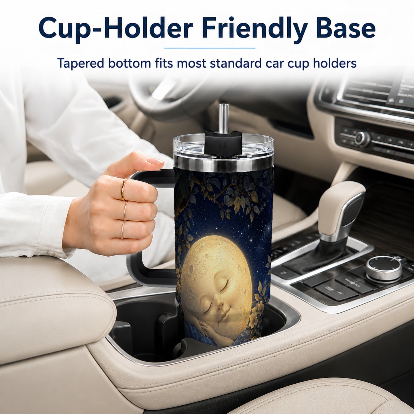#pl[40oz|Black] Sleeping Moon 40oz Tumbler with Handle, Celestial Dream Art