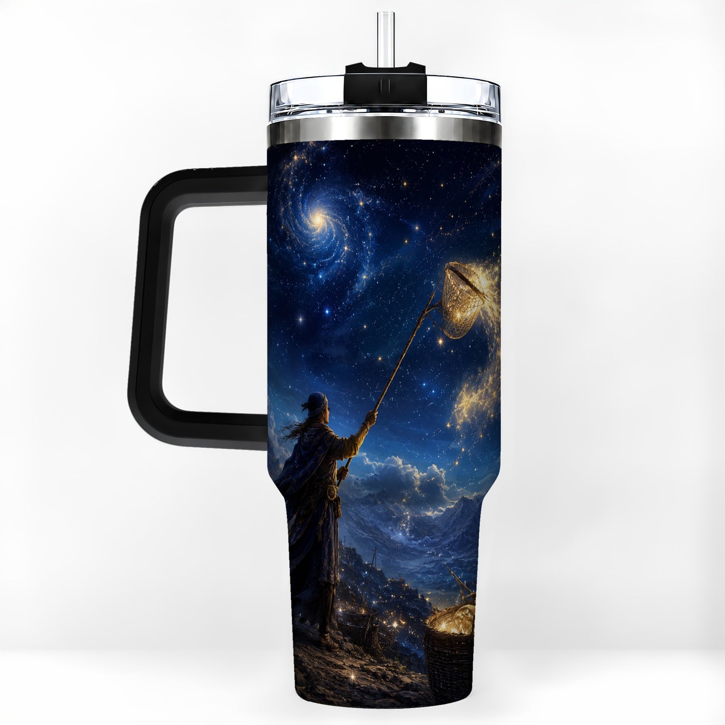 #pl[40oz|Black] Star Catcher 40oz Tumbler with Handle, Celestial Fantasy Art