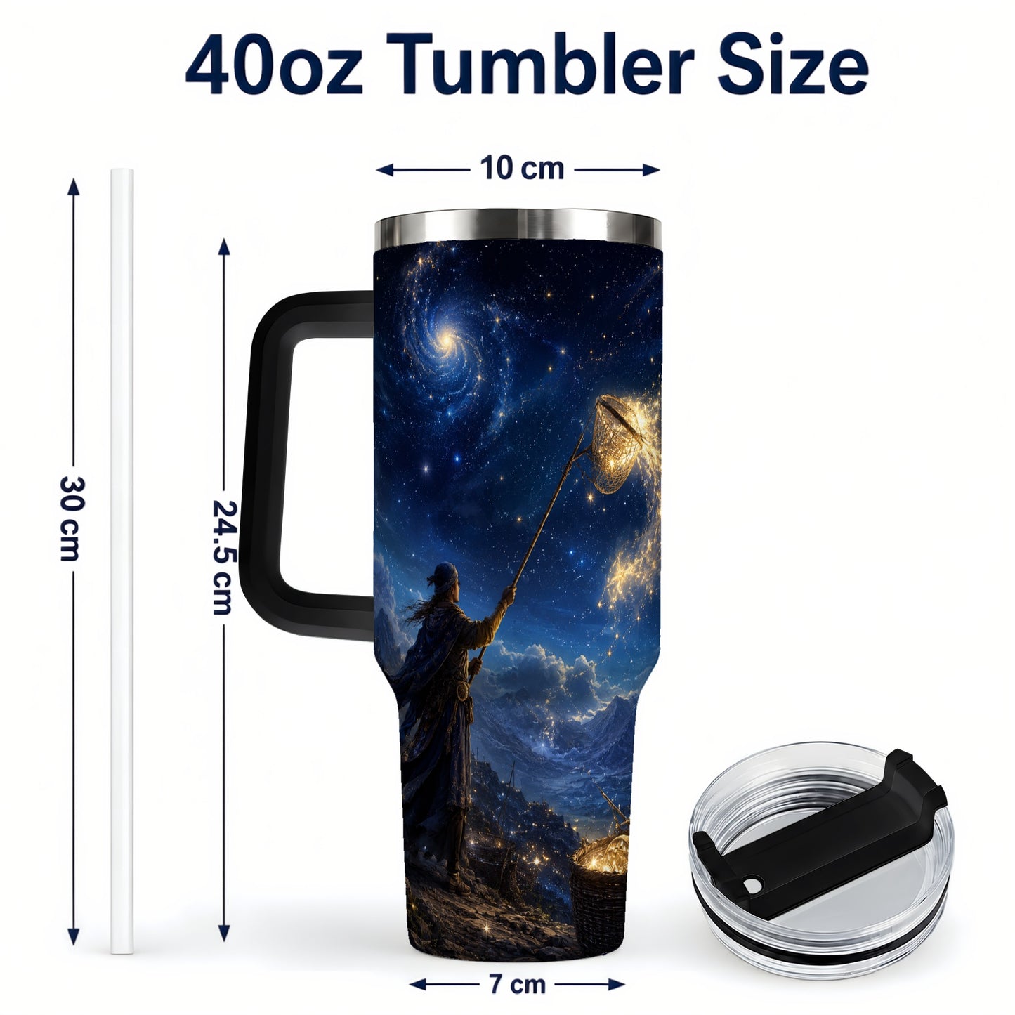 #pl[40oz|Black] Star Catcher 40oz Tumbler with Handle, Celestial Fantasy Art