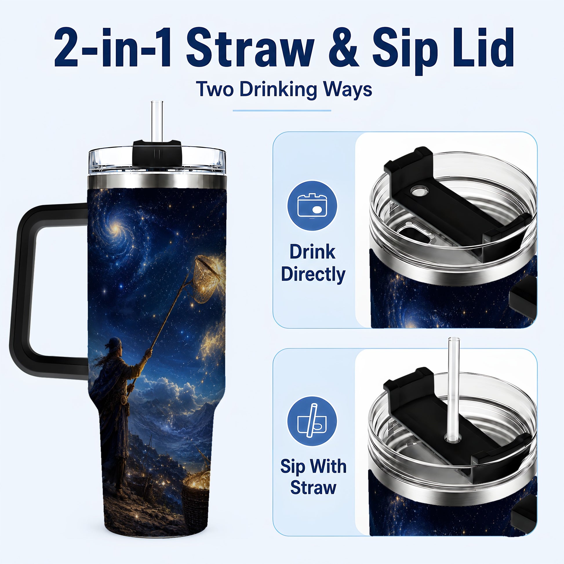#pl[40oz|Black] Star Catcher 40oz Tumbler with Handle, Celestial Fantasy Art