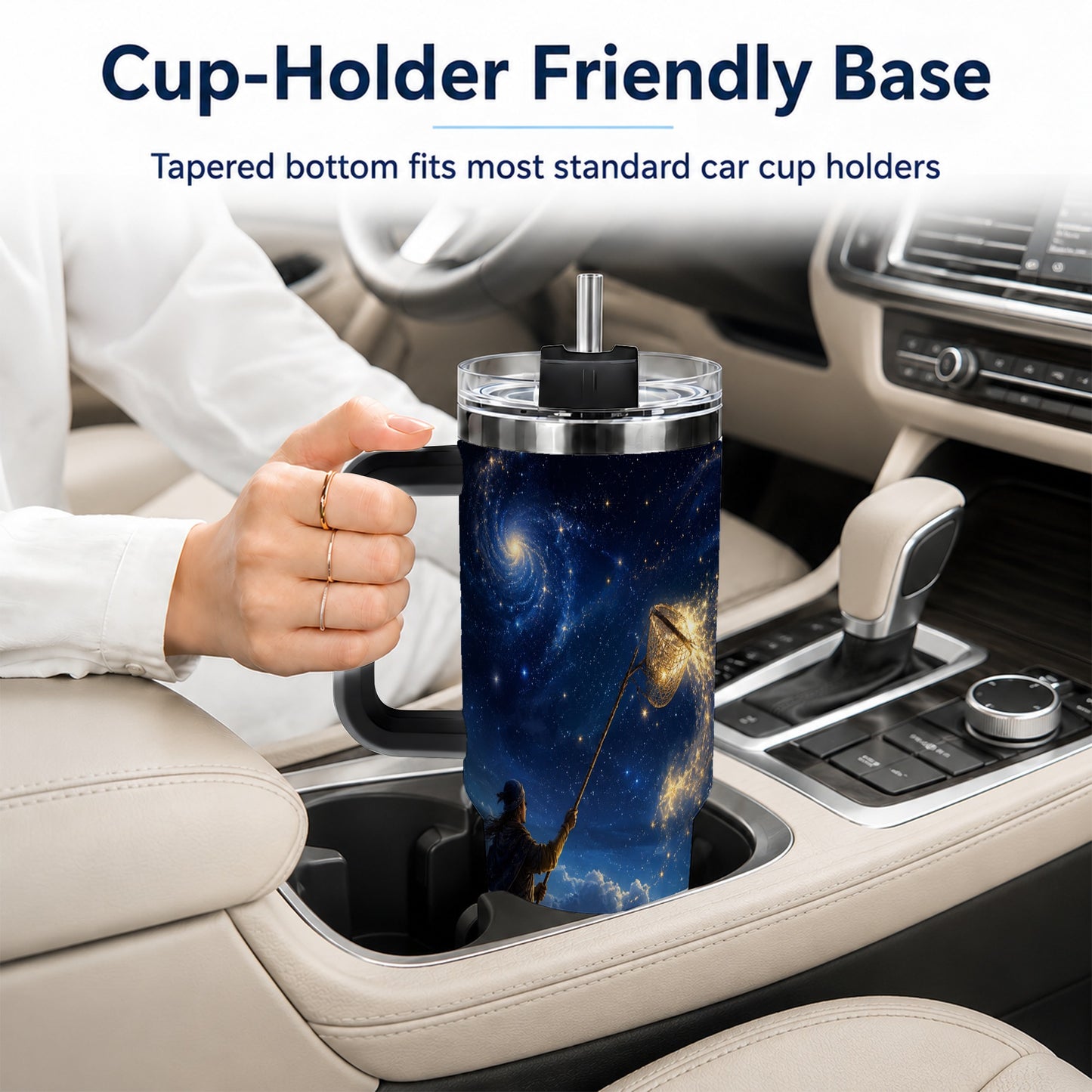 #pl[40oz|Black] Star Catcher 40oz Tumbler with Handle, Celestial Fantasy Art