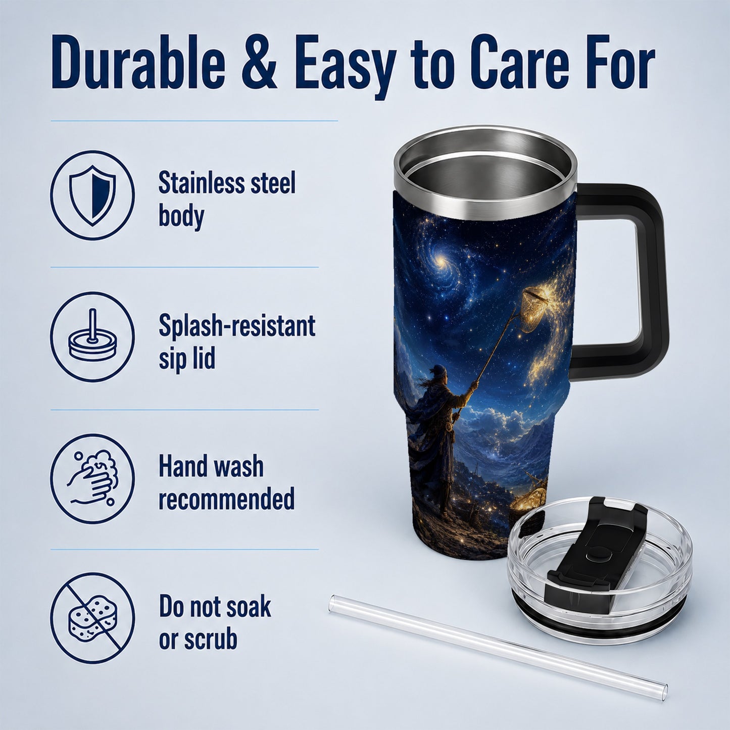 #pl[40oz|Black] Star Catcher 40oz Tumbler with Handle, Celestial Fantasy Art