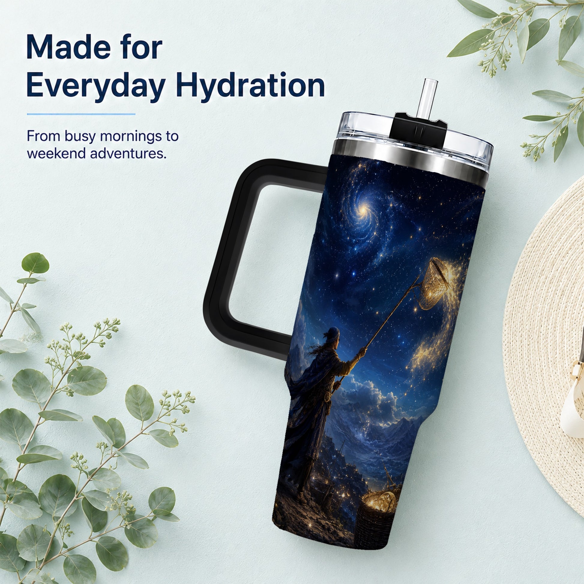 #pl[40oz|Black] Star Catcher 40oz Tumbler with Handle, Celestial Fantasy Art