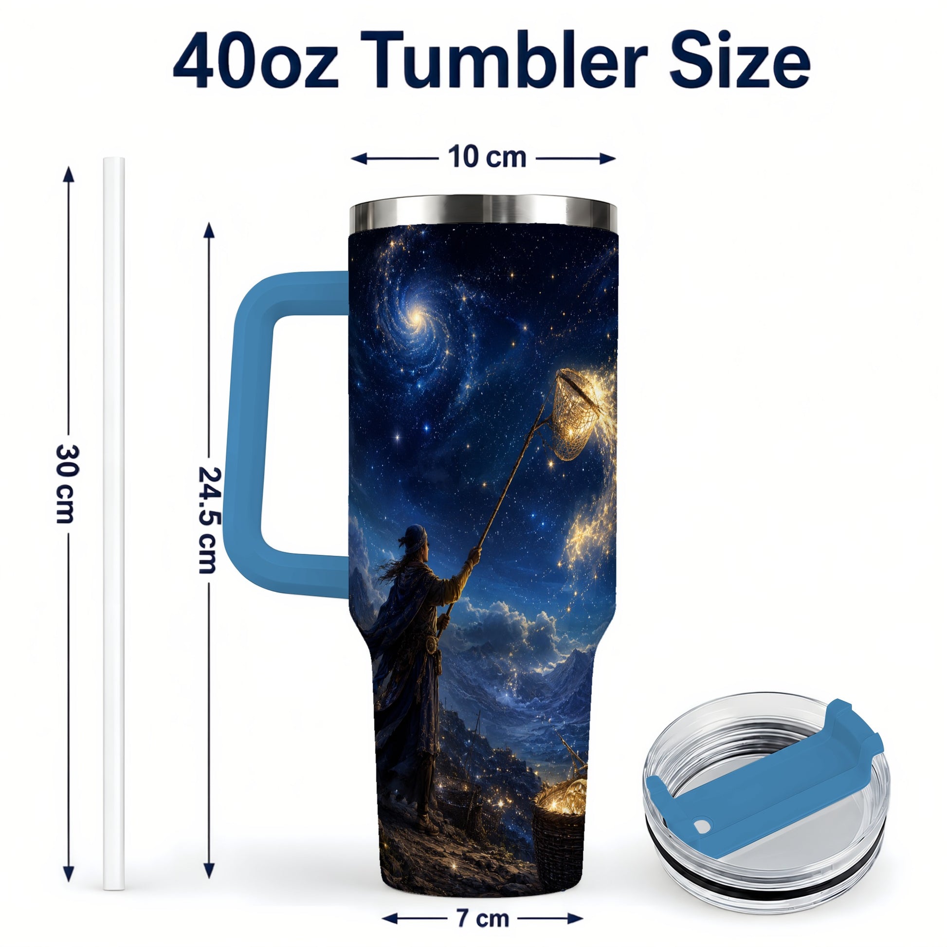 #pl[40oz|Blue] Star Catcher 40oz Tumbler with Handle, Celestial Fantasy Art