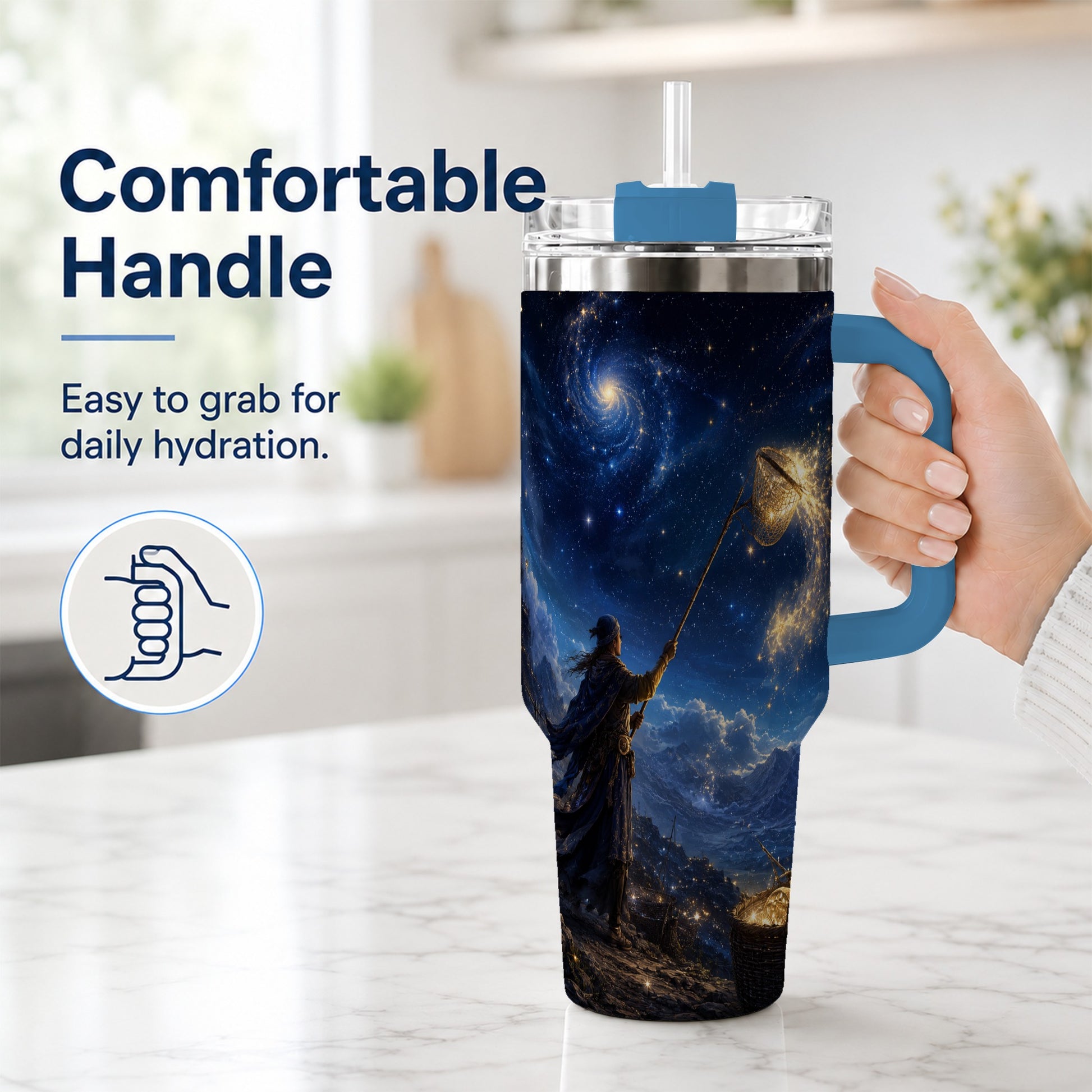 #pl[40oz|Blue] Star Catcher 40oz Tumbler with Handle, Celestial Fantasy Art