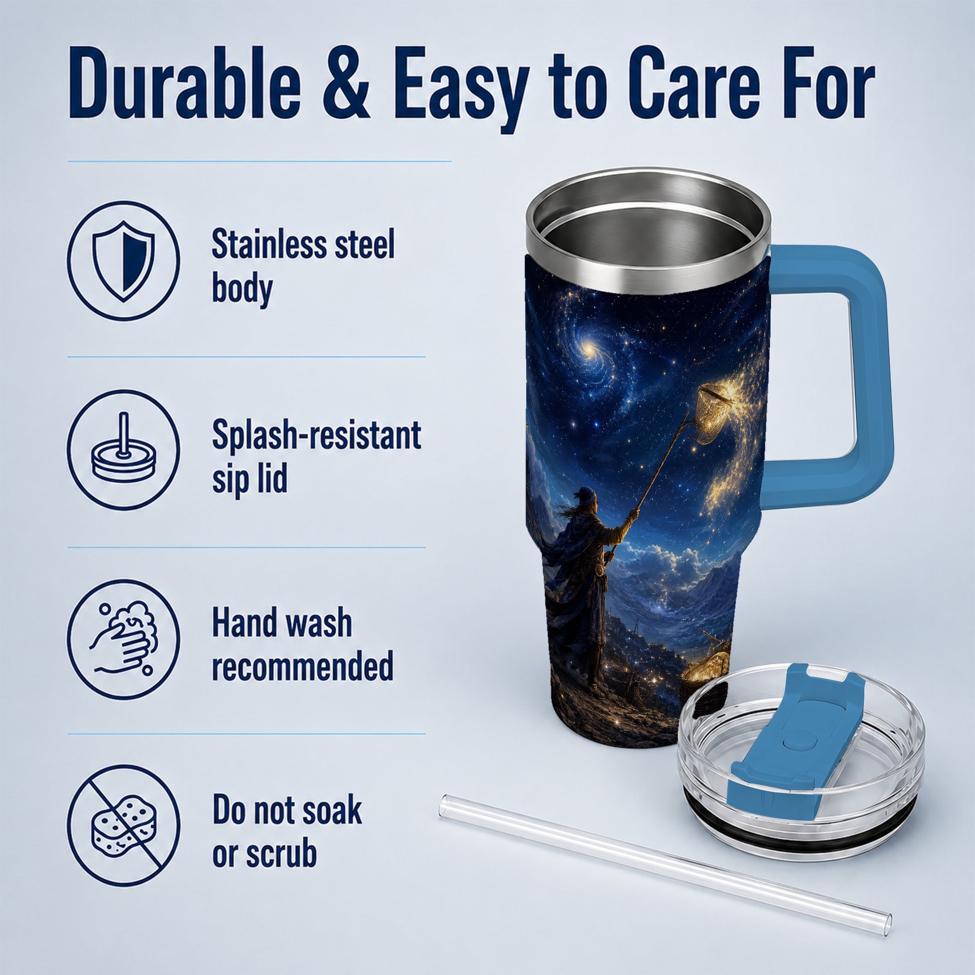 #pl[40oz|Blue] Star Catcher 40oz Tumbler with Handle, Celestial Fantasy Art