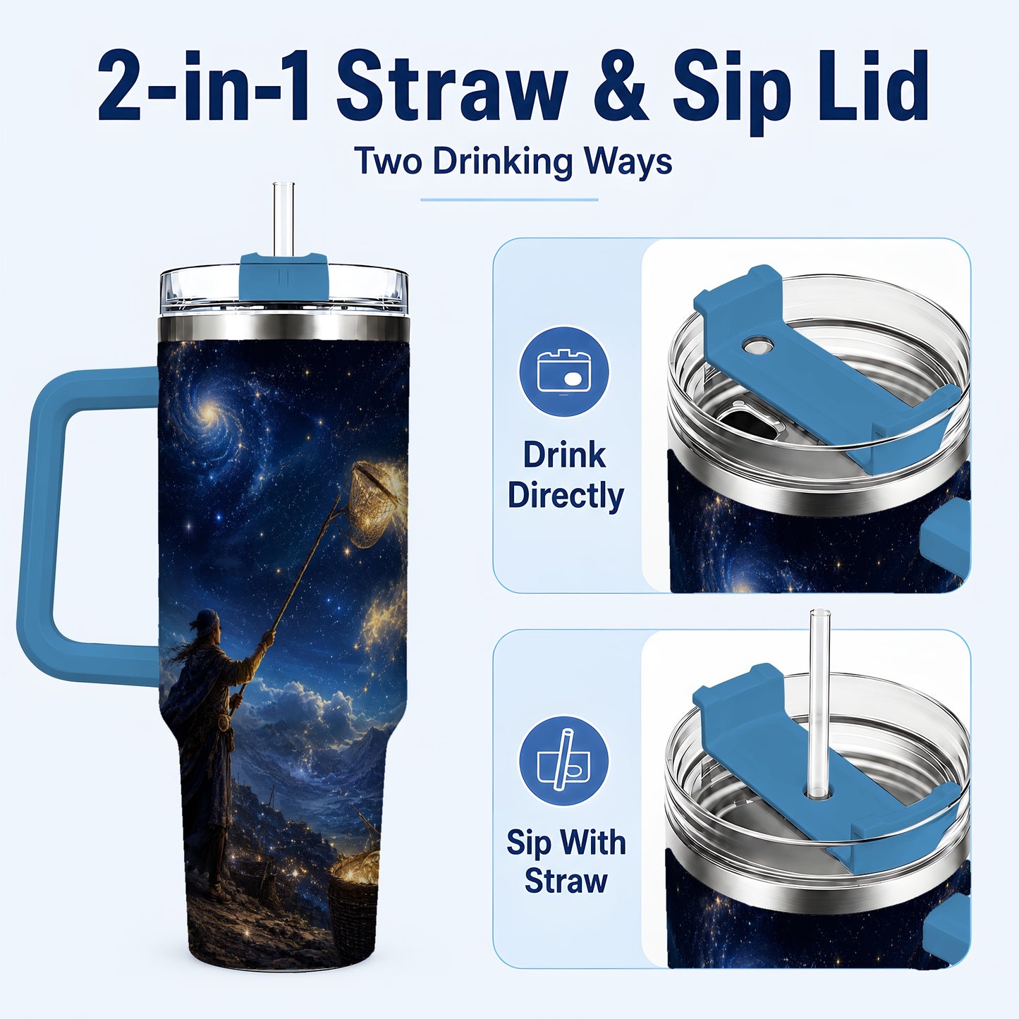 #pl[40oz|Blue] Star Catcher 40oz Tumbler with Handle, Celestial Fantasy Art