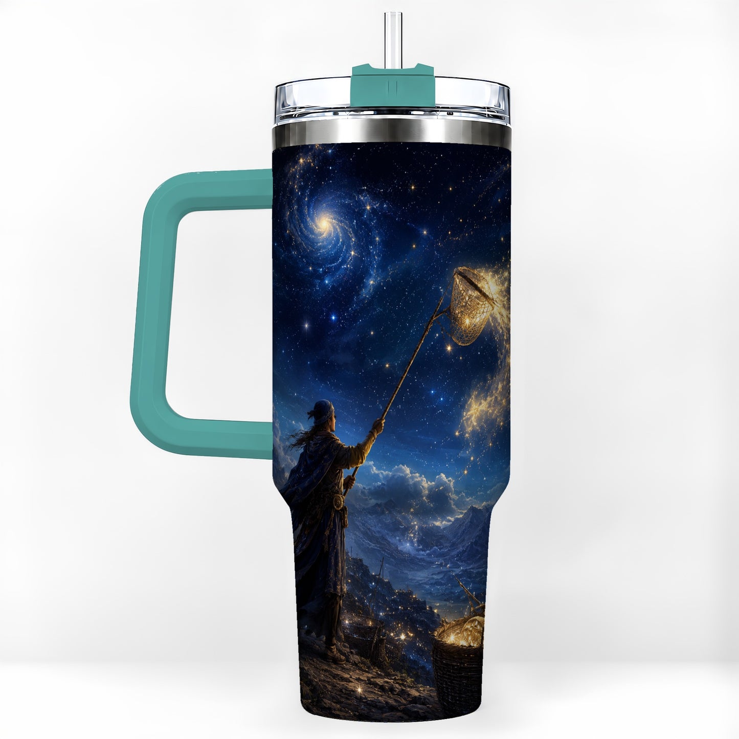 #pl[40oz|Green] Star Catcher 40oz Tumbler with Handle, Celestial Fantasy Art