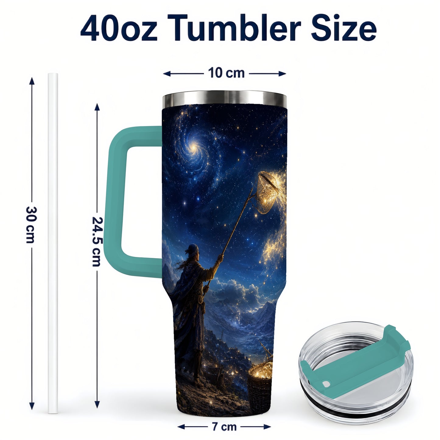 #pl[40oz|Green] Star Catcher 40oz Tumbler with Handle, Celestial Fantasy Art