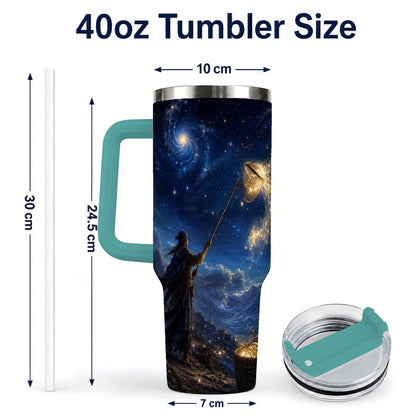 #pl[40oz|Green] Star Catcher 40oz Tumbler with Handle, Celestial Fantasy Art