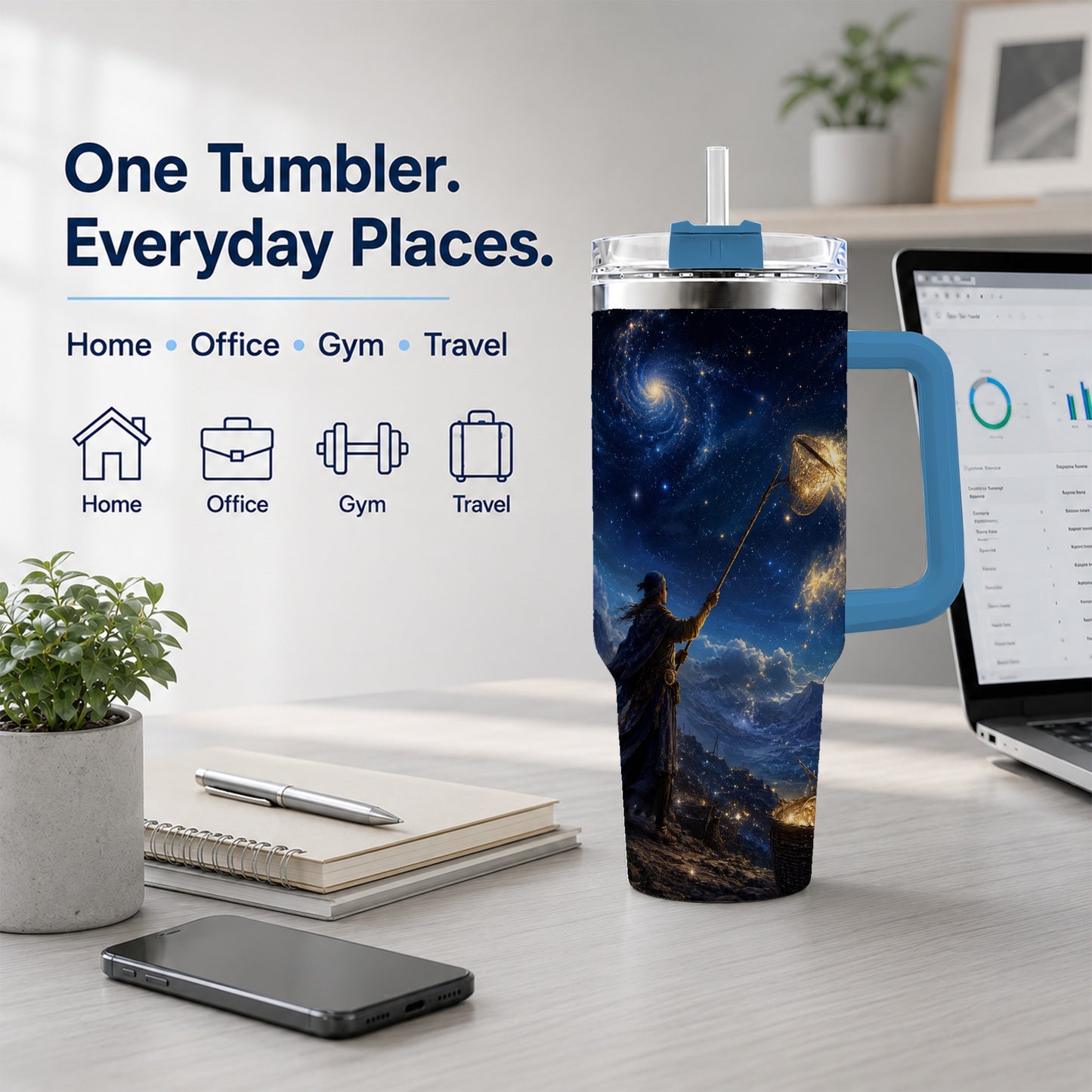 #pl[40oz|Blue] Star Catcher 40oz Tumbler with Handle, Celestial Fantasy Art