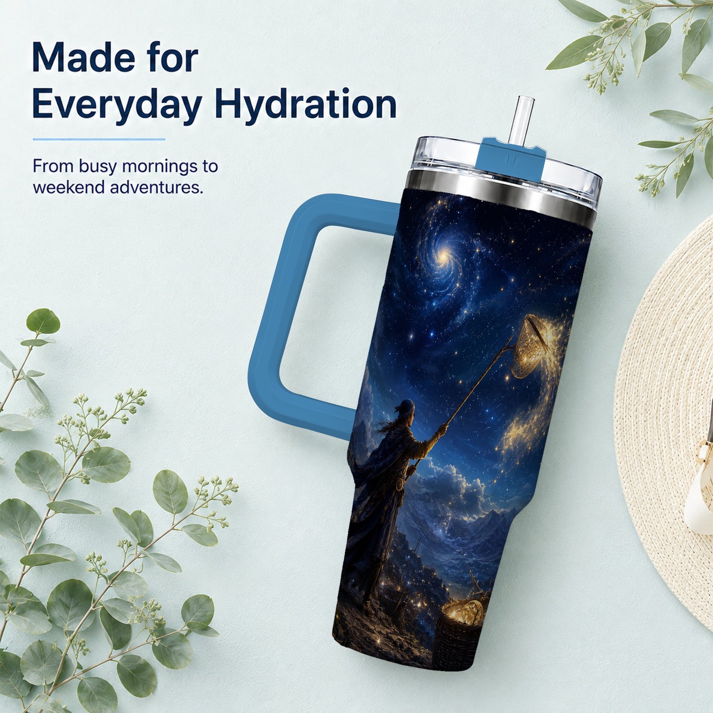 #pl[40oz|Blue] Star Catcher 40oz Tumbler with Handle, Celestial Fantasy Art