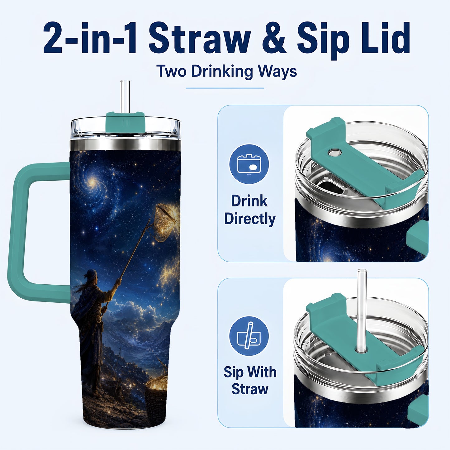 #pl[40oz|Green] Star Catcher 40oz Tumbler with Handle, Celestial Fantasy Art